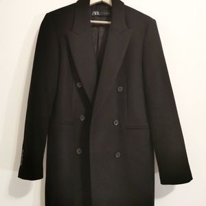 Zara Straight Fit Double Breasted Coat Size S Black